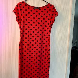 Red & Black Polkadot Boohoo Midi Dress